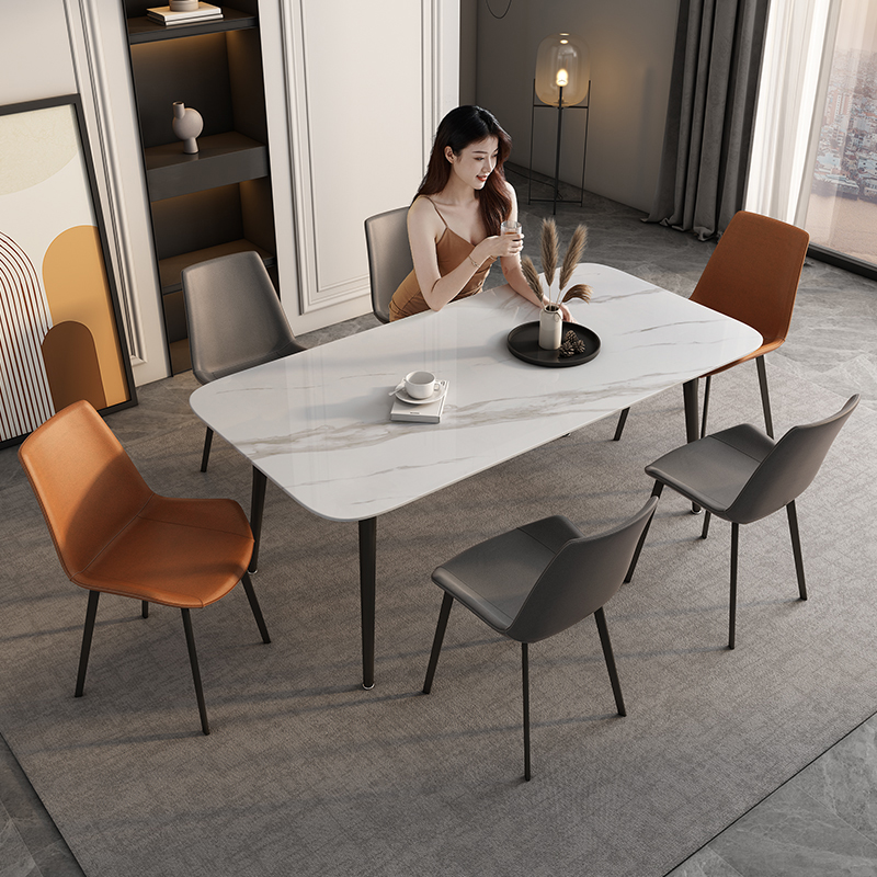 岩板餐桌椅组合北欧n轻奢家用小户型现代简约方形餐台饭桌一桌六
