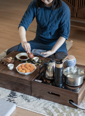 移动茶几烧水壶盒新中式泡茶车黑胡桃木N榻榻米茶台桌壶柜架