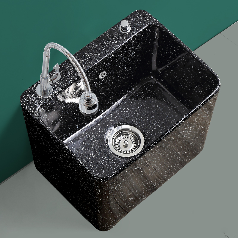 阳台拖把池黑色拖k布池复古卫生间陶瓷落地式坐式大号长方形墩布