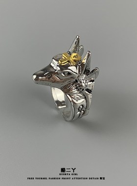 酷二丫覆古阿努比k斯开口戒指胡狼头霸气食戒指大气潮亚文化手饰