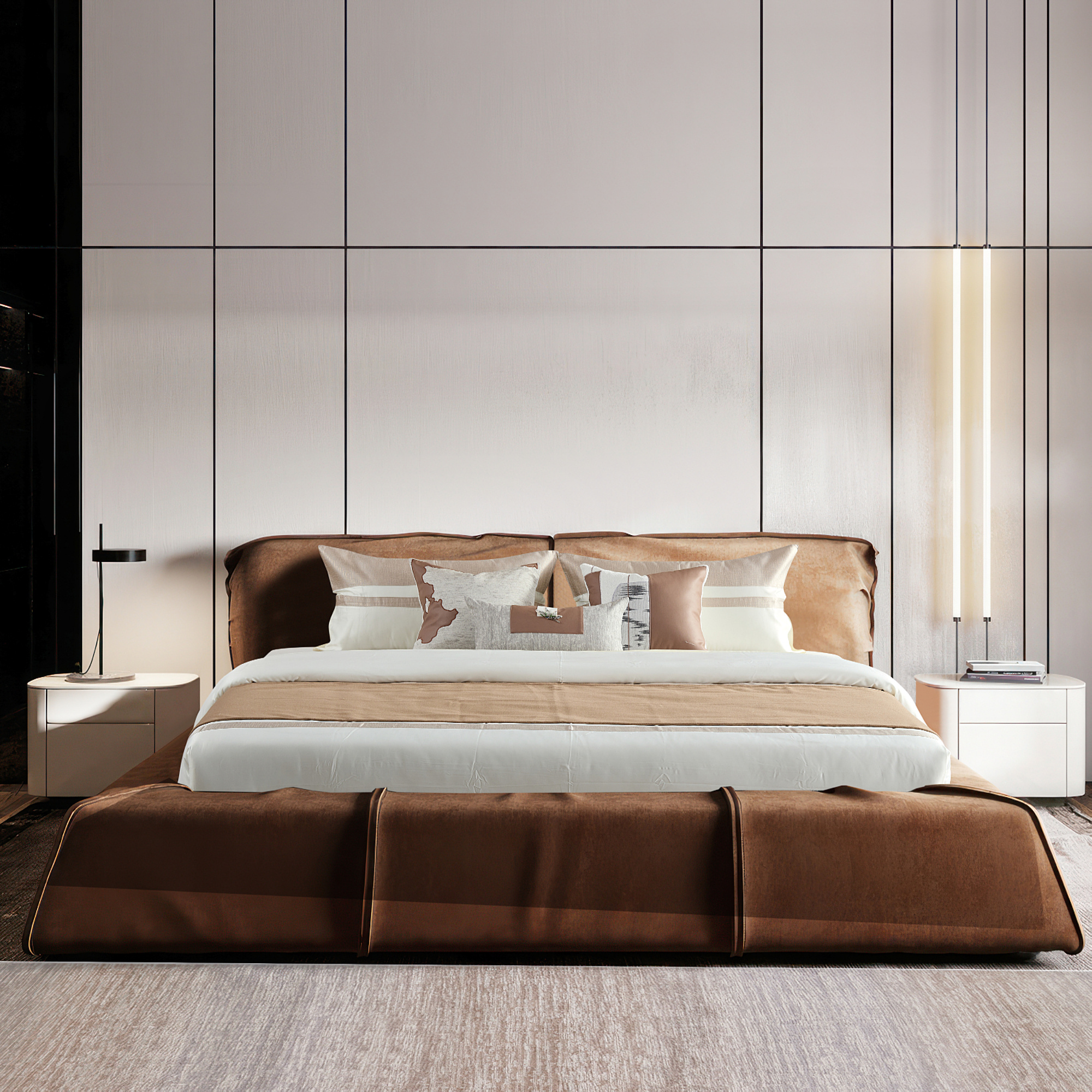 简约软装饰品样板房床p品家具店刺绣新中式床上用品摆场展示摆样