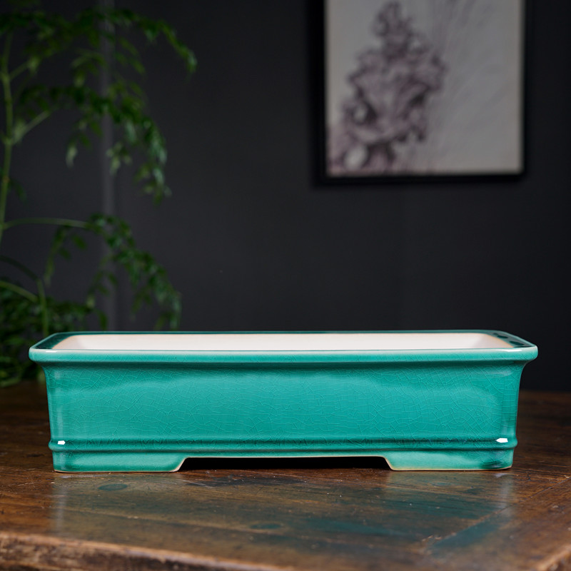 紫砂花盆长方形马槽盆景盆窄长型多肉丛林景观造景盆Z冰裂釉新款