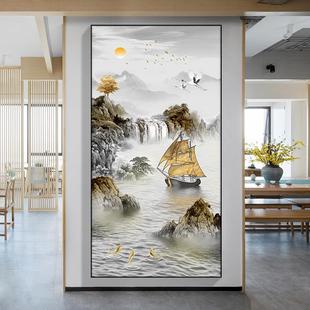 过014山水挂画廊中国招财走道尽头墙 饰画竖版 新中式 入风户玄关装