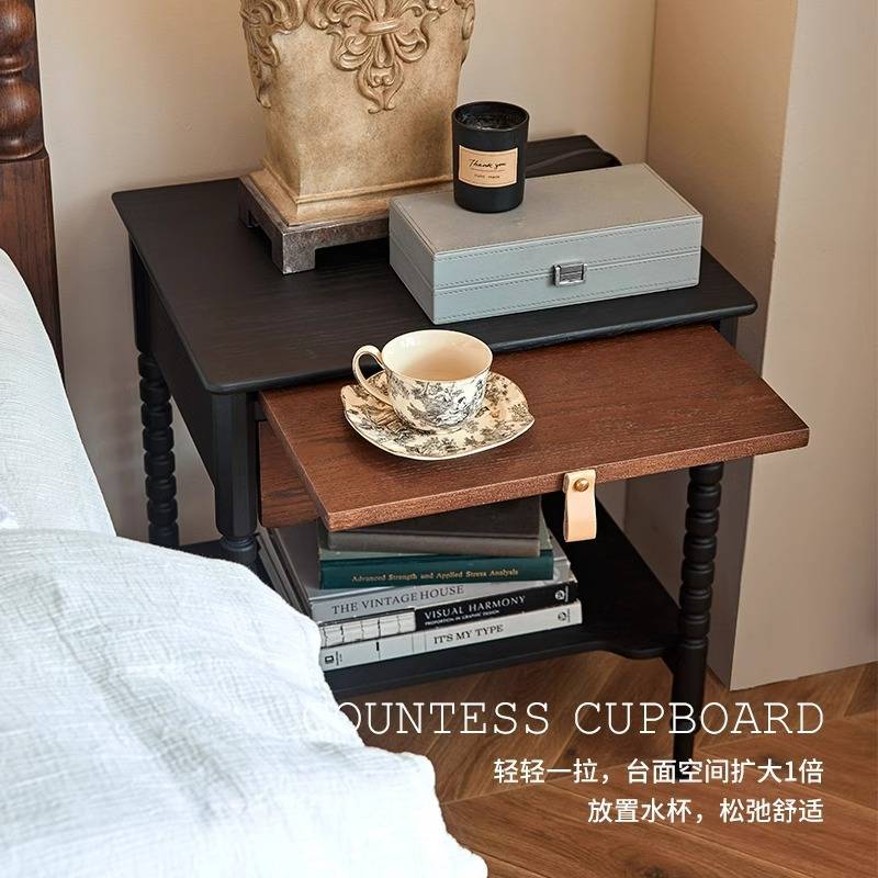 各各沃 法式复古客厅边几沙发角几美式实木床头柜全实木北美白蜡