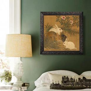 中国挂风装 003中式 法饰画卧室壁画玄 复猫咪实木外框新Z 嬉春图式