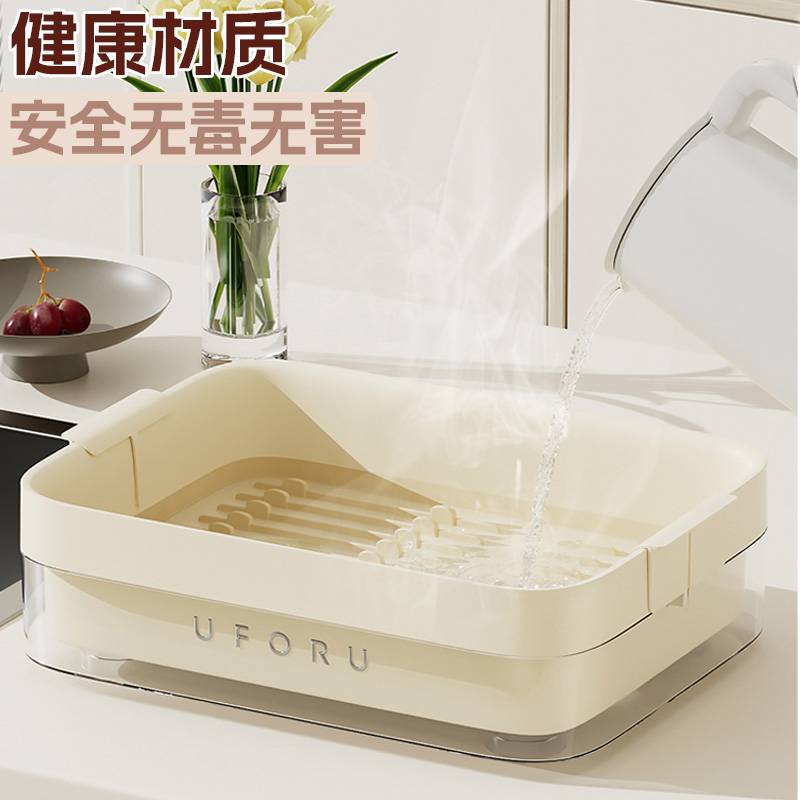 厨房碗碟收纳架带盖餐具沥水放碗盘筷子置物柜家用台面简约收纳盒