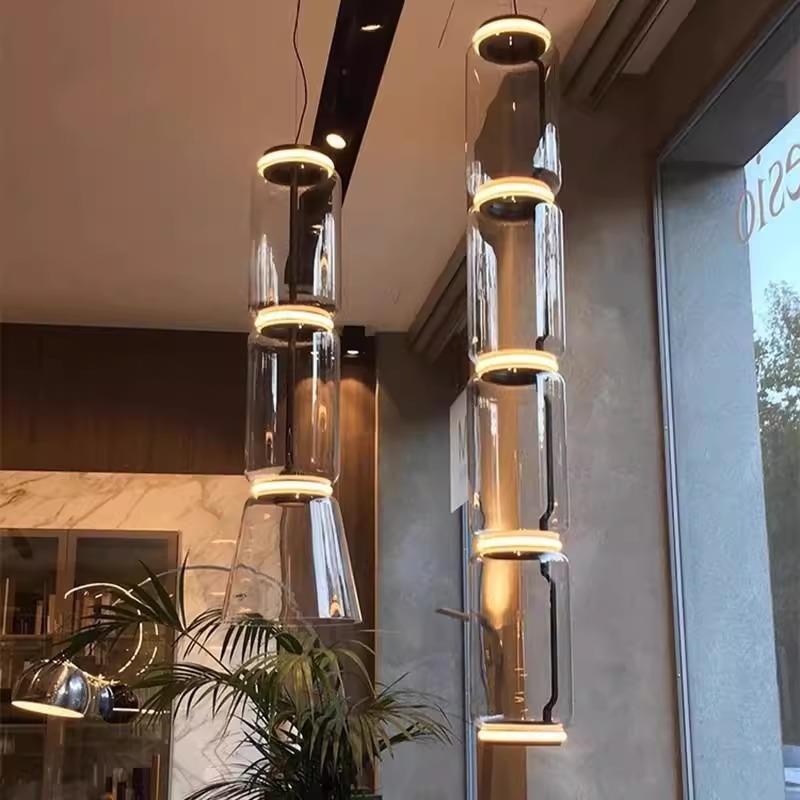 隧意大利餐吊道玻璃灯灯别墅酒店样103板间挑空loft复式楼梯吊厅