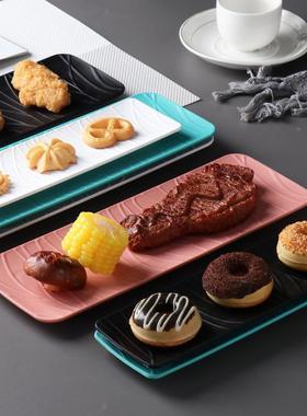 长料pp盘子家用方形烤肉盘RRE点心盘意小吃日式寿司长塑条盘西餐