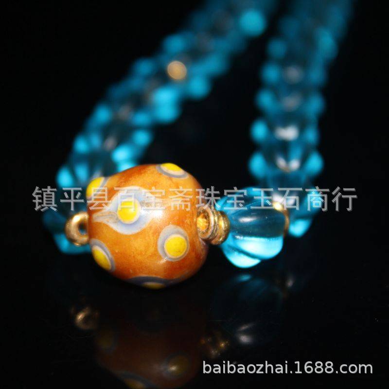 跨境新品中古老琉璃锁骨链 天蓝色海丝琉璃瓜珠搭配蜻蜓眼圆珠图片