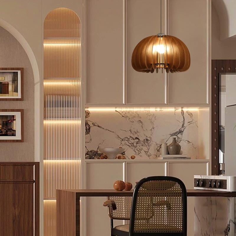 木餐厅灯中古风美感吧台餐桌小吊灯复古式日式氛围胡桃色卧室灯