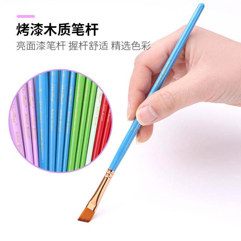 出口高品质尼龙毛画笔18支套彩色木杆水粉笔彩绘笔刷面部彩绘