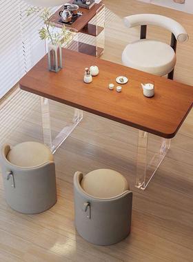 简约日式型桌组合悬浮亚克力实茶几茶小户木家/oth用茶台现代轻奢