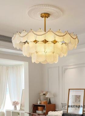 新款现代奢贝壳珍客珠卧法式中古厅室房轻间餐厅玻璃水晶894吊灯