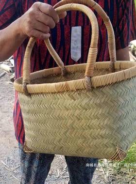 纯手子物工编竹制品老式手提竹篮子菜篮购篮家asdd用水透气大新