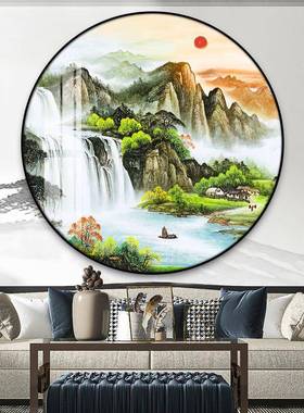 中圆形玄关装画新式山水国画入户MH13正对门挂画中风走廊饰过道墙