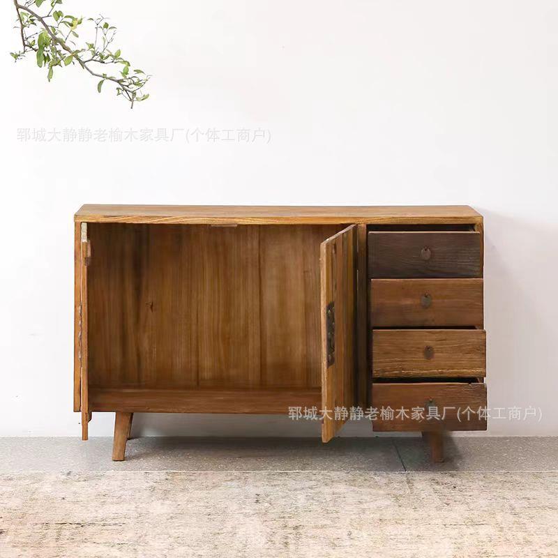 复古老榆木餐边柜茶水柜玄关落地整理柜原木边柜靠墙储物柜