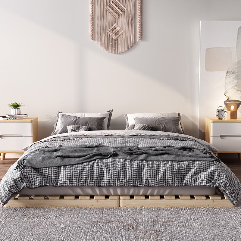 定制矮床架日式榻榻米硬板排骨架简约无床头全实木Tins民宿落地台