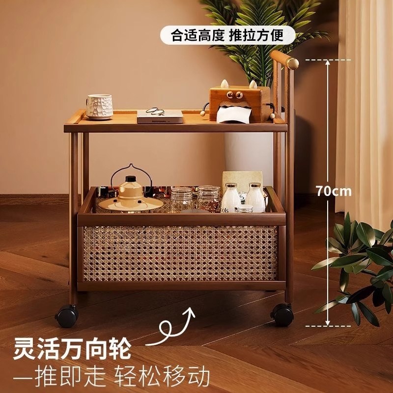 中古风小推车置物架家用客厅可移动小茶几沙发旁边几X零食收纳架