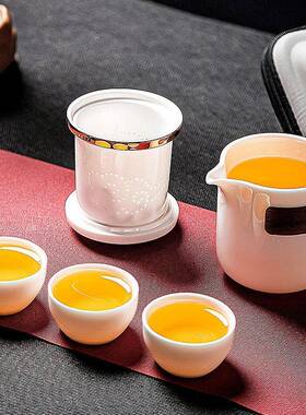 具高端便携式旅行茶套装39783羊脂玉白瓷快客杯陶夫瓷户外功茶泡