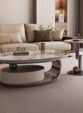 锦特意式14099轻奢现代组简约岩板茶几椭圆形大小意合带视抽创电