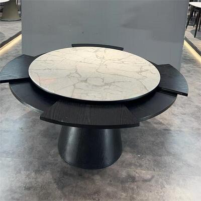 圆形餐桌实可变形木微晶石径可缩扩大旋转伸带转盘BKO饭桌变可伸