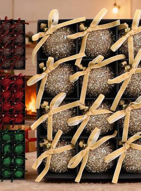 20905新款圣球套2装挂件圣诞结节场景布置蝴蝶圣诞树装诞饰球挂饰