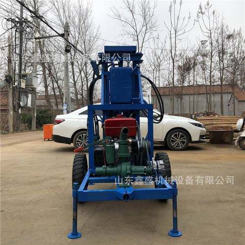 10机0米XS-100柴油打井带牵引轮胎22马井水钻力机便携小型钻井机