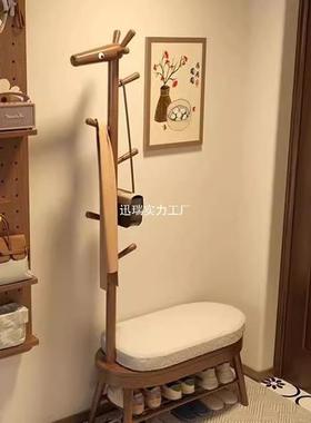 木鹿42457换鞋凳实挂衣架一体家用门小户型玄口关入户可坐穿小鞋