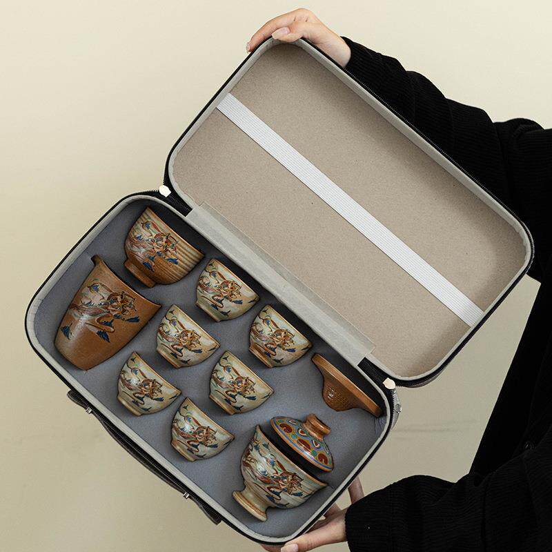 敦煌文创飞天旅行茶具式家用功陶夫茶具套户外便装携快客NM202492