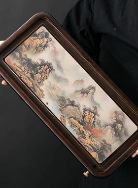 潮IOO变茶色茶盘竹茶台家用储水排水两用山水中式具制托盘小干国