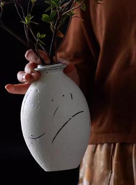 粉PFO陶花瓶摆件客厅插花素烧陶瓷式新瓷中复古玄关卧室引鲜花