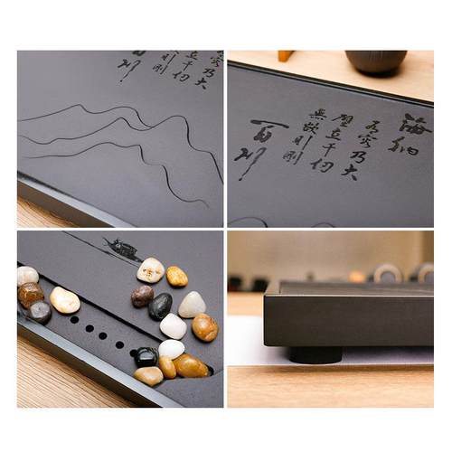 乌金石茶盘家用公功夫茶具石茶海简约刻石茶办傲雪寒梅盘厂家免费