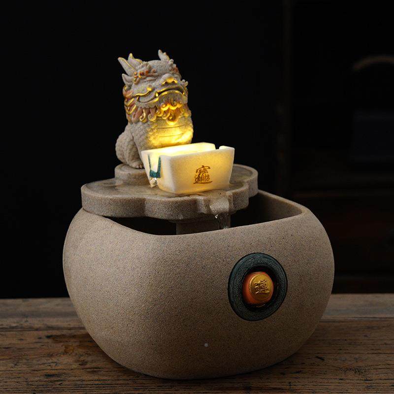 财办貔貅招流QWG水摆件循环式玄关公室桌面茶台喷中泉聚宝盆装饰,家居饰品,流水摆件,淘宝优惠券,粉丝福利购,淘宝优惠卷