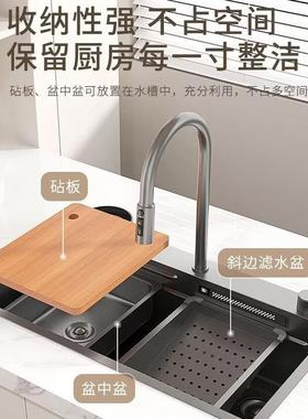 黑色数显雨大槽水槽304飞不锈钢洗碗纳池米单多000099功能飘雨洗