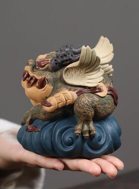 紫砂茶宠金意蟾件手茶玩可工养创RZP摆招财飞天金蟾茶盘茶具配件