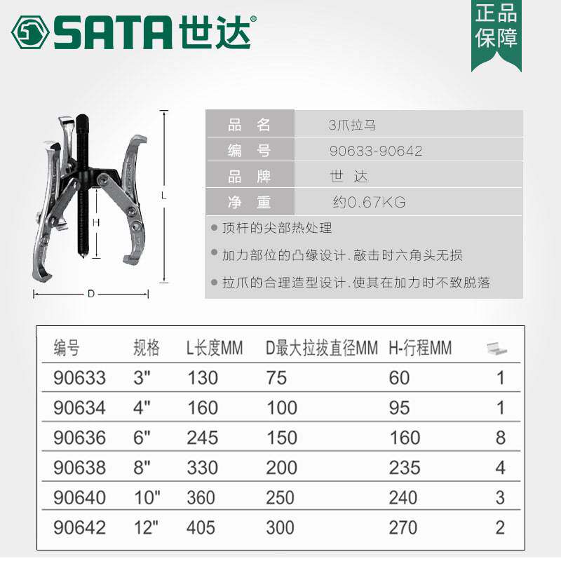 世达3爪拉马三抓拉玛轴承拉马拆卸安装工具拉拨器90633 - 42工具