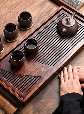 中式制长方蓄水茶家用简约商务茶海盘茶托盘日式功竹沥夫水干9894