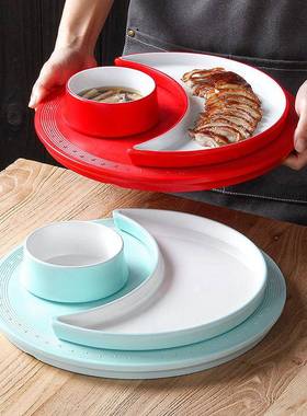 胺餐具酒饭店盘店分格盘餐盘月亮盘子65709意境菜拼组合密菜盘商用