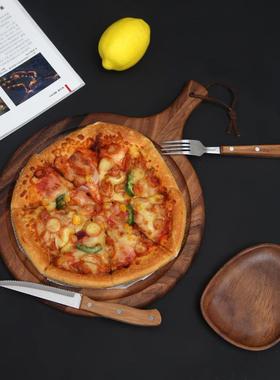 跨境8680司式实木披萨日盘木质托盘寿圆形餐家用面包板西牛排板蛋