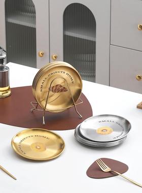 奶油风不锈钢吐碟盘桌面家用骨小碟餐桌67903骨子头渣盘餐圆形盘子