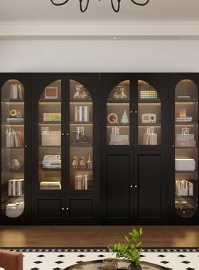 8V法复古钢制OIA书柜带客玻璃门厅整墙组合式柜子柜杂志落地书架