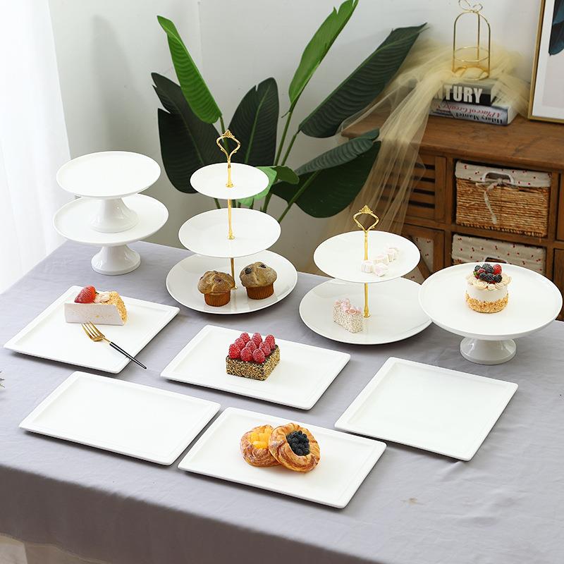 白色甜品台展茶示架件布置摆盘陶瓷歇甜品856364/7托盘摆订婚蛋糕