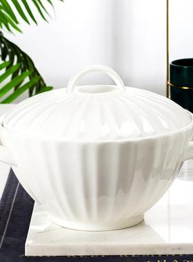 纯白色浮雕骨碗碟套33262装家用轻子奢釉瓷下彩餐具颜高值陶瓷碗盘送礼