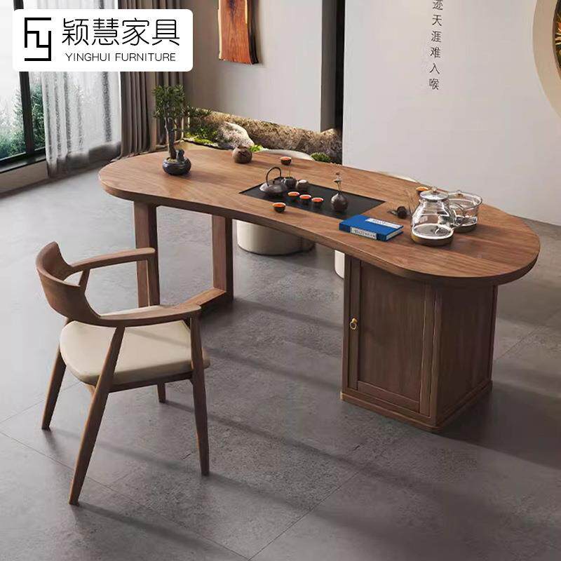 实木家用客厅阳台茶台桌功夫办室烧壶公一ZHL体水嵌式泡茶入桌椅