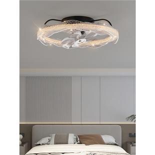 意式 722晶房摇头吊间扇 极海浪流光卧室风扇灯铂树脂2025简年新款