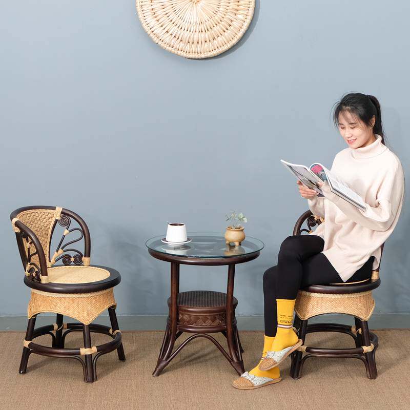 小藤椅子靠背椅圈椅滕靠椅天然真藤小椅子久坐舒服转椅单人小凳子