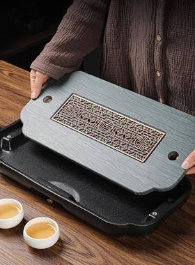 x茶yt智典小易盘家用简约型简茶台黑檀花梨实木储80933水式茶海茶具干