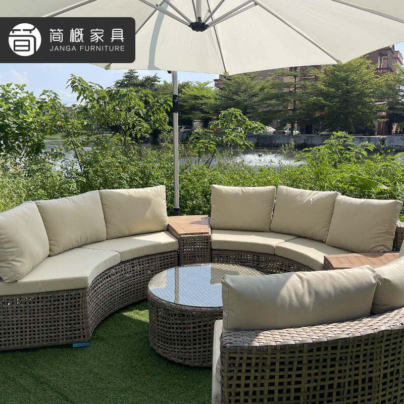 圆形沙发户外沙发环形藤沙发室外花园庭院酒店沙发半圆型沙发组合