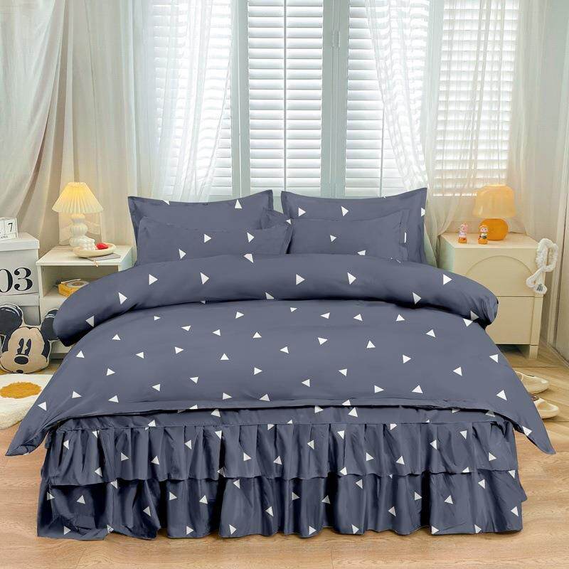 防滑床裙床件套被套单PHE8nX4P件双人床罩双层保护套花三边四床单