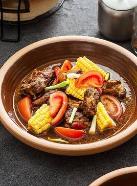 明炉热保干21172烧不菜裂湘菜土特色陶瓷盘子商用酒加店温餐具菜盘